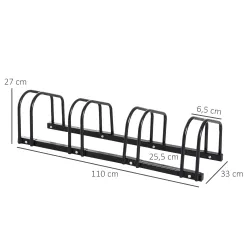 Aparcamiento para 4 Bicicletas Soporte de Acero para Aparcar Bicicletas en el Suelo o Pared 110x33x27 cm Negro - Ogal.Es