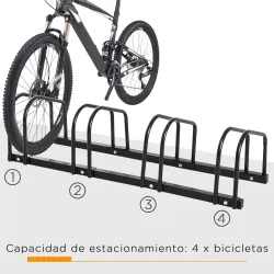 Aparcamiento para 4 Bicicletas Soporte de Acero para Aparcar Bicicletas en el Suelo o Pared 110x33x27 cm Negro - Ogal.Es