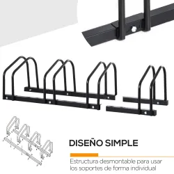 Aparcamiento para 4 Bicicletas Soporte de Acero para Aparcar Bicicletas en el Suelo o Pared 110x33x27 cm Negro - Ogal.Es
