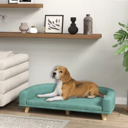 Sofá para Perros Grandes Cama Elevada para Perros con Cojín Lavable y Patas de Madera Carga 30 kg 98x67x25 cm Verde - Ogal.Es