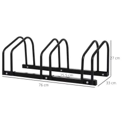 Aparcamiento para 3 Bicicletas Soporte de Acero para Aparcar Bicicletas en el Suelo o Pared 76x33x27 cm Negro - Ogal.Es