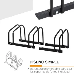 Aparcamiento para 3 Bicicletas Soporte de Acero para Aparcar Bicicletas en el Suelo o Pared 76x33x27 cm Negro - Ogal.Es
