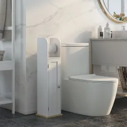 Armario de Baño con Soporte para el Papel Higiénico y Armario de 3 Compartimentos 20x20x80 cm Blanco - Ogal.Es