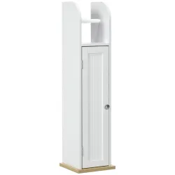 Armario de Baño con Soporte para el Papel Higiénico y Armario de 3 Compartimentos 20x20x80 cm Blanco - Ogal.Es
