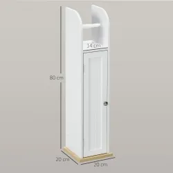 Armario de Baño con Soporte para el Papel Higiénico y Armario de 3 Compartimentos 20x20x80 cm Blanco - Ogal.Es