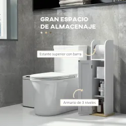 Armario de Baño con Soporte para el Papel Higiénico y Armario de 3 Compartimentos 20x20x80 cm Blanco - Ogal.Es