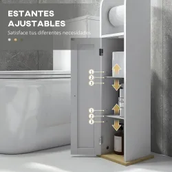 Armario de Baño con Soporte para el Papel Higiénico y Armario de 3 Compartimentos 20x20x80 cm Blanco - Ogal.Es