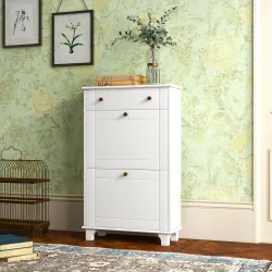 Mueble Zapatero Blanco Zapatero Estrecho con 2 Puertas Abatibles y 1 Cajón para 8-10 Pares de Zapatos 60x23,5x98... - Ogal.Es
