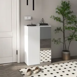 Mueble Zapatero con Espejo para 18 Pares de Zapatos con 5 Estantes Ajustables para Recibidor 60x32x95 cm Blanco - Ogal.Es