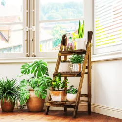 Soporte para Plantas de Madera de 3 Niveles Estantería para Plantas Plegable Soporte para Macetas 40x37x93 cm Na... - Ogal.Es