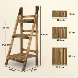 Soporte para Plantas de Madera de 3 Niveles Estantería para Plantas Plegable Soporte para Macetas 40x37x93 cm Na... - Ogal.Es