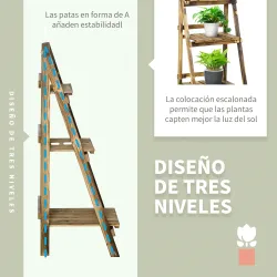 Soporte para Plantas de Madera de 3 Niveles Estantería para Plantas Plegable Soporte para Macetas 40x37x93 cm Na... - Ogal.Es