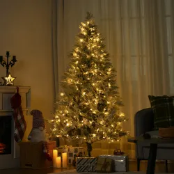 Árbol de Navidad Artificial 180 cm con 300 Luces LED Blancas Cálidas con 577 Ramas Apertura Automática Base Pleg... - Ogal.Es