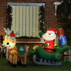Decoración Inflable de Navidad Papá Noel con Trineo y 2 Renos Decoración Navideña con 4 Luces LED 210x70x125 cm - Ogal.Es