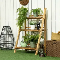 Soporte para Plantas de Madera de 3 Niveles Estantería para Plantas Plegable Soporte para Macetas 60x37x93 cm Na... - Ogal.Es
