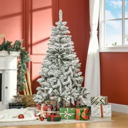 Árbol de Navidad Artificial 150 cm con Nieve Ignífugo con 358 Ramas Decoración Navideña para Interiores Verde - Ogal.Es