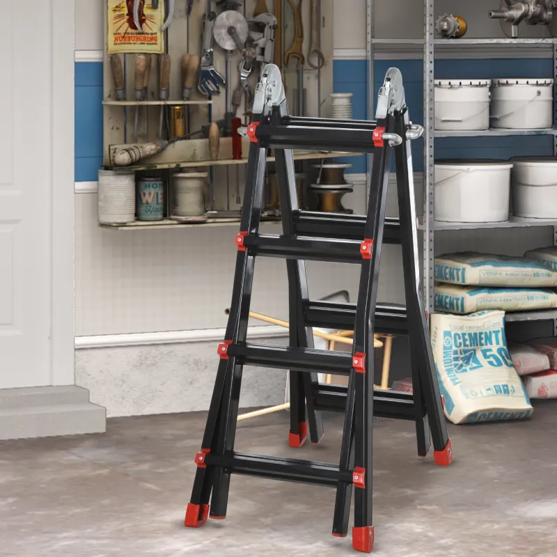 Escalera Telescópica de Aluminio 4 m Escalera Extensible Plegable con 8 Peldaños Ajustables y 2 Formas Carga 150 kg - Ogal.Es