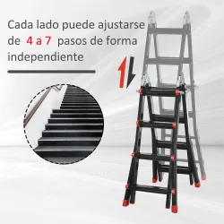 Escalera Telescópica de Aluminio 4 m Escalera Extensible Plegable con 8 Peldaños Ajustables y 2 Formas Carga 150 kg - Ogal.Es