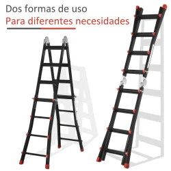 Escalera Telescópica de Aluminio 4 m Escalera Extensible Plegable con 8 Peldaños Ajustables y 2 Formas Carga 150 kg - Ogal.Es