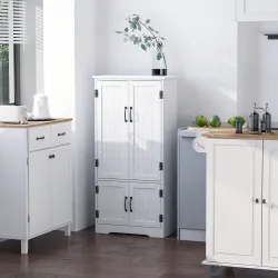 Alacena de Cocina Aparador Alto de Cocina Mueble Auxiliar con 4 Puertas y Estantes Ajustables 60x30x123 cm Blanco - Ogal.Es