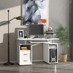 Escritorio con Estanterías Mesa de Ordenador con 2 Cajones Bandeja de Teclado Soportes para Monitor 120x55x85 cm... - Ogal.Es