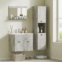 Conjunto de Muebles de Baño de Pared 4 Piezas Incluye Espejo Armario con Lavabo Cerámico y Columna Auxiliar de B... - Ogal.Es