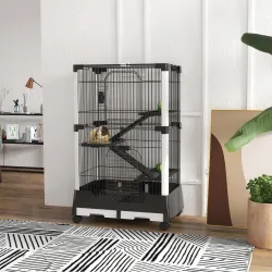 Jaula para Animales Pequeños con Ruedas 114x75x50 cm Valla para Mascotas con 3 Plataformas 3 Rampas Bandejas Ext... - Ogal.Es