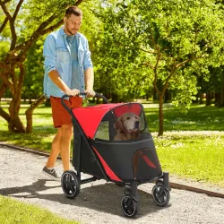 Cochecito para Perros Plegable Carrito para Mascotas con Ventanas de Malla Correas de Seguridad 112x65x100 cm Rojo - Ogal.Es
