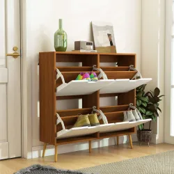 Mueble Zapatero con 4 Cajones Abatibles y Estantes Ajustables Armario de Zapatos para 16 Pares 95x26x95 cm Natural - Ogal.Es