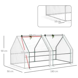 Mini Invernadero de Jardín Terraza 180x90x90cm Tipo Caseta Tubo de Acero con 2 Ventanas Enrollables Vivero Caser... - Ogal.Es