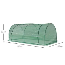 Mini Invernadero 200x100x80 cm para Jardín Vivero Casero Tipo Túnel con Marco de Acero y Cubierta Plástico Verde - Ogal.Es