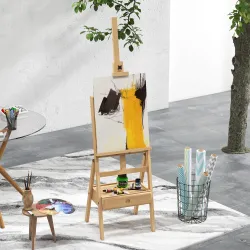 Caballete de Pintura Sostiene Lienzos hasta 92 cm Caballete de Madera Ajustable con Cajón 43,5x43x150-190 cm Nat... - Ogal.Es