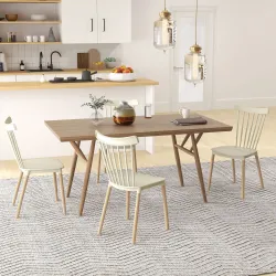 Juego de 4 Sillas de Comedor Estilo Nórdico con Respaldo de Polipropileno y Patas de Madera 48x52,5x83 cm Natural - Ogal.Es