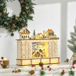 Calendario de Adviento para Llenar Calendario de Adviento de Madera con Luces y 24 Cajones 44x10x37 cm Natural - Ogal.Es