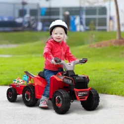 Quad Eléctrico para Niños con Remolque Coche Eléctrico Cuatrimoto para Niños de 18-36 Meses 106x41,5x48,5 cm Rojo - Ogal.Es