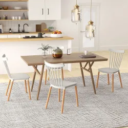 Juego de 4 Sillas de Comedor Estilo Nórdico con Respaldo de Polipropileno y Patas de Madera 48x52,5x83 cm Gris - Ogal.Es