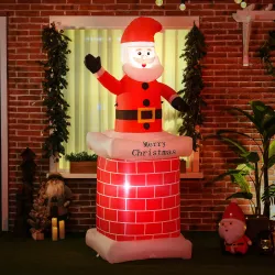 Papá Noel Hinchable con Chimenea Navidad Hinchable con 2 Luces LED e Inflador Eléctrico 80x70x210 cm Multicolor - Ogal.Es