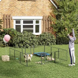 Parque para Perros de 12 Paneles con 2 Puertas Corralito para Perros para Exterior Interior Acero 80x60 cm Gris - Ogal.Es