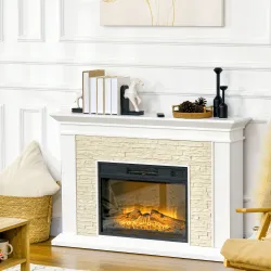Chimenea Eléctrica con Calefacción 1800W Efecto de Llama con Control Remoto Temporizador 120x24x80 cm Blanco - Ogal.Es