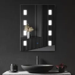 Espejo de Baño con Luz LED con Función de Antivaho Marco de Aluminio e Interruptor Táctil 70x50 cm Plata - Ogal.Es