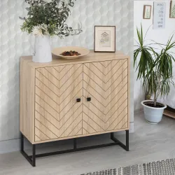 Aparador de Cocina Armario Buffet con 2 Puertas y Estantes Estilo Moderno 80x29,5x80 cm Madera Natural - Ogal.Es