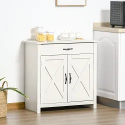Aparador de Cocina con Cajón 2 Puertas y Estante Interior Mueble Auxiliar Decorativo 80x39,7x80 cm Blanco Lavado - Ogal.Es
