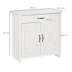 Aparador de Cocina con Cajón 2 Puertas y Estante Interior Mueble Auxiliar Decorativo 80x39,7x80 cm Blanco Lavado - Ogal.Es