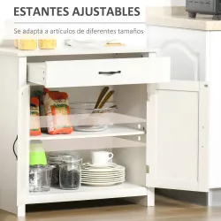 Aparador de Cocina con Cajón 2 Puertas y Estante Interior Mueble Auxiliar Decorativo 80x39,7x80 cm Blanco Lavado - Ogal.Es