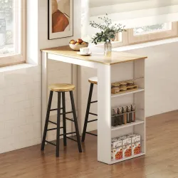 Mesa de Bar Mesa de Bistró Mesa de Comedor Mesa Alta con 3 Estantes Laterales y Estructura de Madera 112x57x106c... - Ogal.Es
