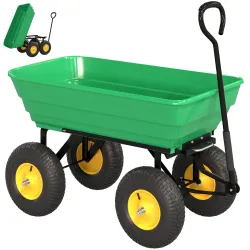 Carro de Jardín Inclinable hasta 75° con Mango Ajustable y 4 Neumáticos Capacidad Max.75 L Acero 109x52x94 cm Verde - Ogal.Es