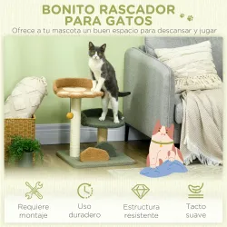 Árbol Rascador para Gatos Árbol Pequeño de 52 cm con Cama Poste de Sisal y Bola Colgante 43x39x52 cm Multicolor - Ogal.Es