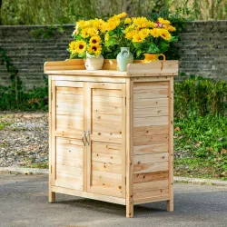 Armario de Jardín de Madera Armario Exterior con 2 Puertas Estante Patas Elevadas para Terraza Patio 83x40x92 cm... - Ogal.Es