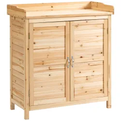 Armario de Jardín de Madera Armario Exterior con 2 Puertas Estante Patas Elevadas para Terraza Patio 83x40x92 cm... - Ogal.Es
