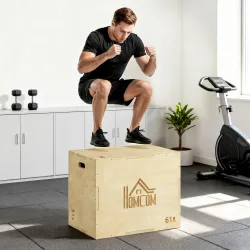 Cajón de Salto de Madera 3 en 1 con 2 Mango Hueco Carga 120 kg para Casa Oficina Gimnasia 61x51x76 cm Madera Nat... - Ogal.Es